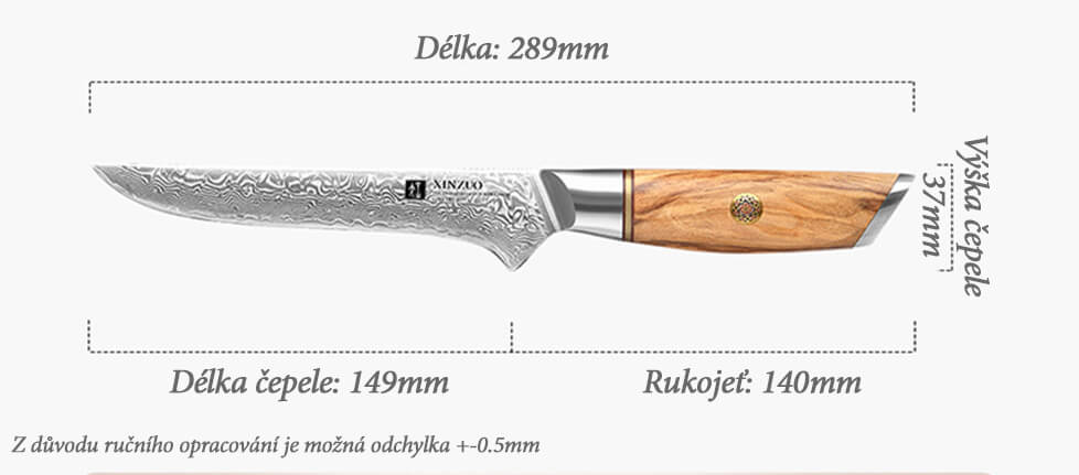 Rozměry vykosťovacího nože XinZuo Lan B37 6